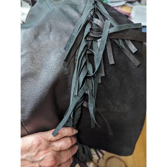 Nasty Gal Black Leather Suede Sleeveless Mini Dress Long Fringe Mesh Back Small - Picture 9 of 14